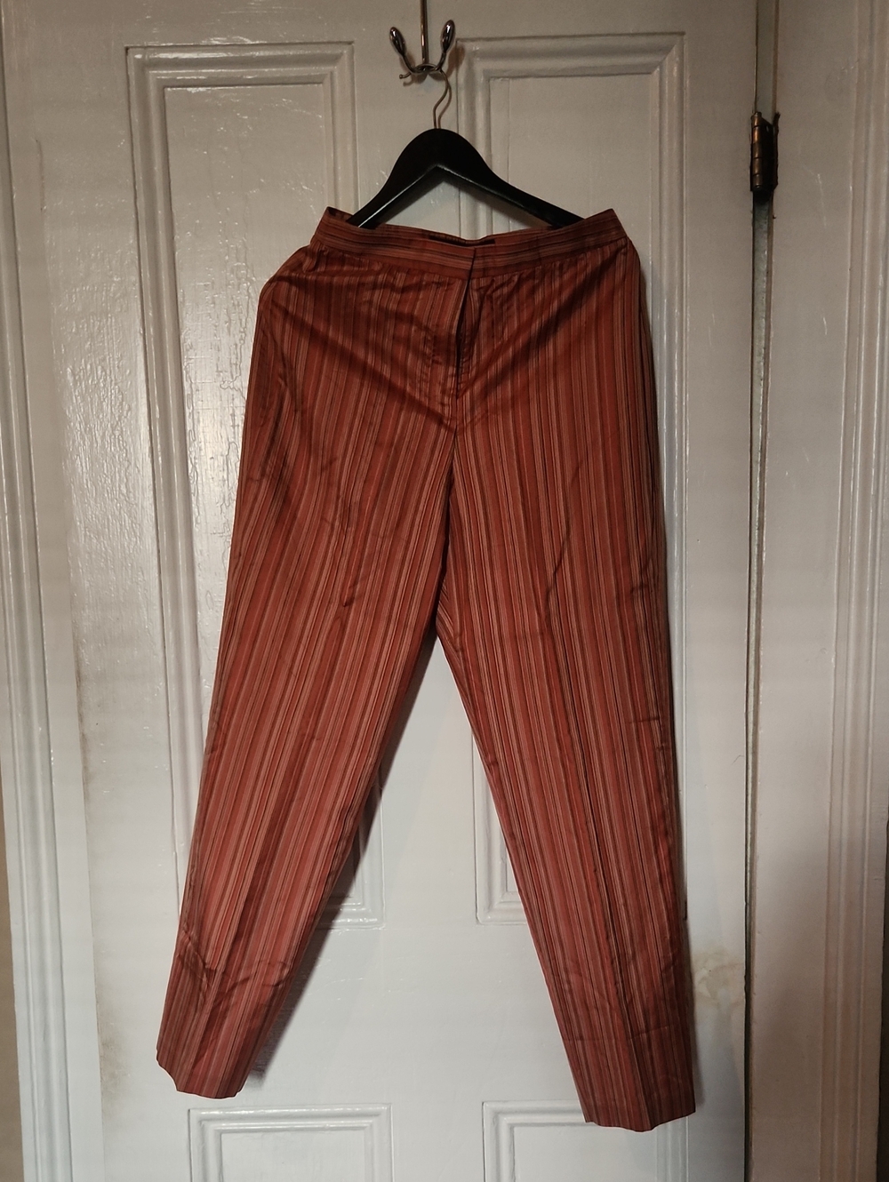 Josephine Chaus 100% Silk Rust and Brown Striped Dress Pants